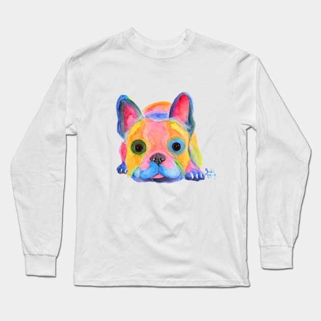 Nosey French Bulldog ' Am I FReNCH ? ' Long Sleeve T-Shirt by ShirleyMac